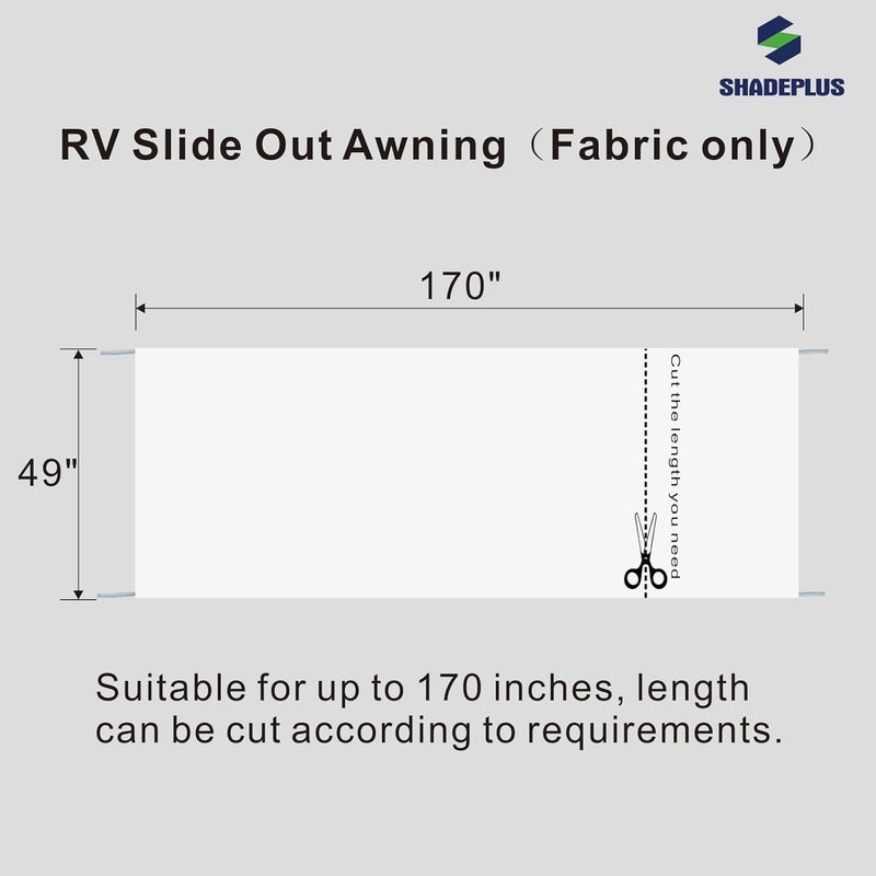 SHADEPLUS RV Slide Out Awning Fabric Replacement RV Slide Topper Universal Slide Topper Awning Fabric Replacement for 5th Wheel RVs, Travel Trailers and Motorhomes (49" x 170", White Fabric Only) - Image 2